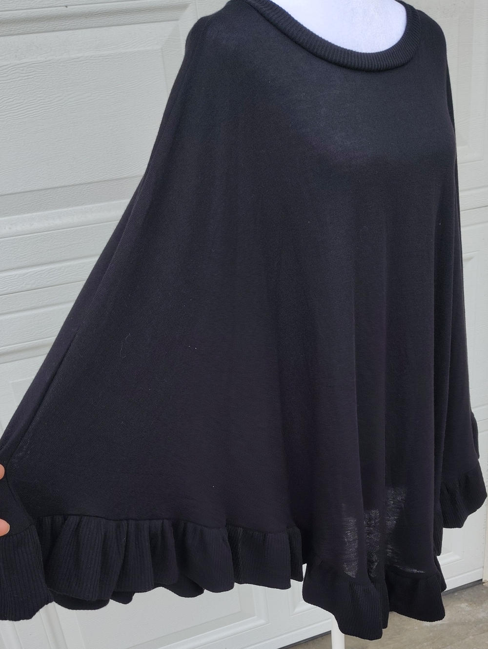 Zenana Outfitters Knit Oversized Ruffle Asymmetrical Poncho Top Size L/XL Witchy
